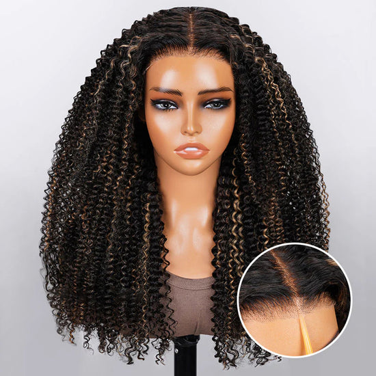 13x4 Lace Front Afro Curly Highlight #27 Colored Bleached Knots Free Part Human Hair Wigs