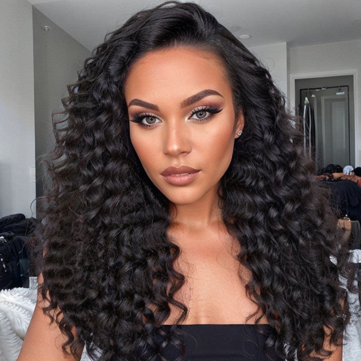 13x4 Lace Frontal Fluffy Wand Curls 4C Kinky Edges HD Lace Wig 100% Human Hair