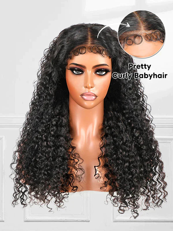 3C Edges Sweet Curly Baby Hair 13x4 Front Lace Glueless Kinky Curly Wig