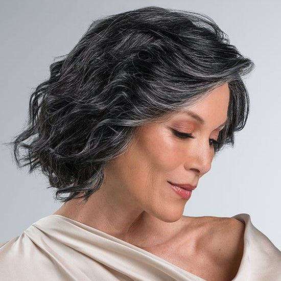 Soft Black blended with Pure White Grey Peppered Short  Body Wave Wig 13x4 Lace Front Wigs