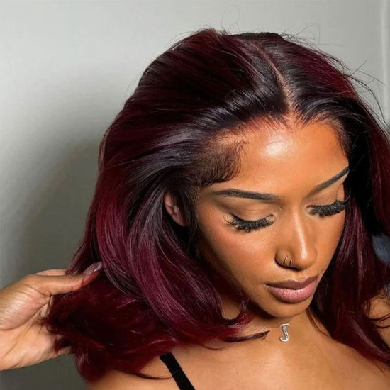 BURGUNDY OMBRE LAYERED CUT WAVY HUMAN HAIR 13X4 LACE FRONT WIG
