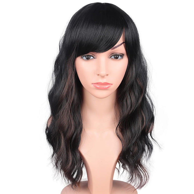 Black Wavy Wigs With Brown Highlights For Black Women Hair Wigs Medium Long