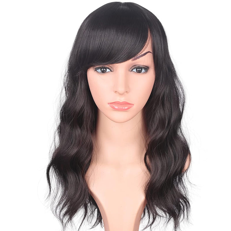 Black Wavy Wigs with Bangs for Women Glueless Black wigs Long Black Wigs Natural Looking