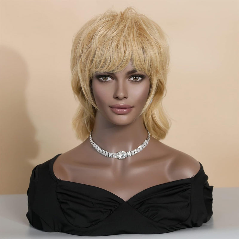 Blonde Short Wig Layered Mullet Pixie Cut Wavy Wigs for Black Women