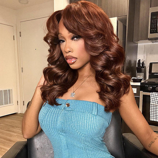 Chestnut Brown 5x5 Lace Layered Cut Wig Butterfly Cut Body Wave Human Hair Wigs