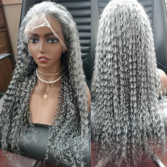Grey Colored 13x4 Lace Front Deep Curly Human Hair Wigs