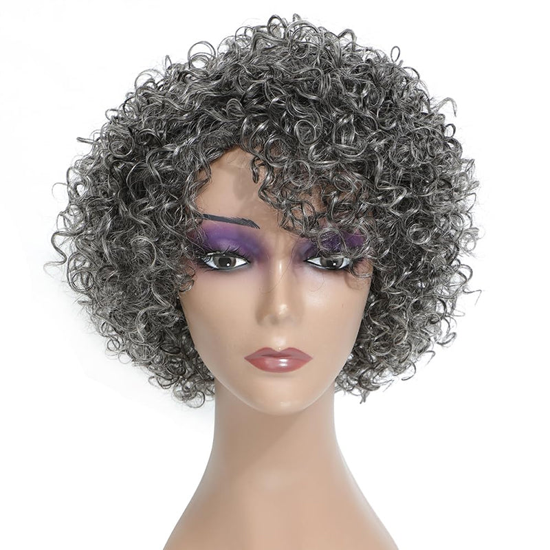Grey Glueless Kinky Curly Wig Short Wigs for Black Women Human Hair