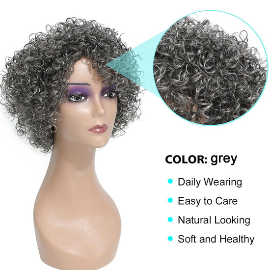 Grey Glueless Kinky Curly Wig Short Wigs for Black Women Human Hair