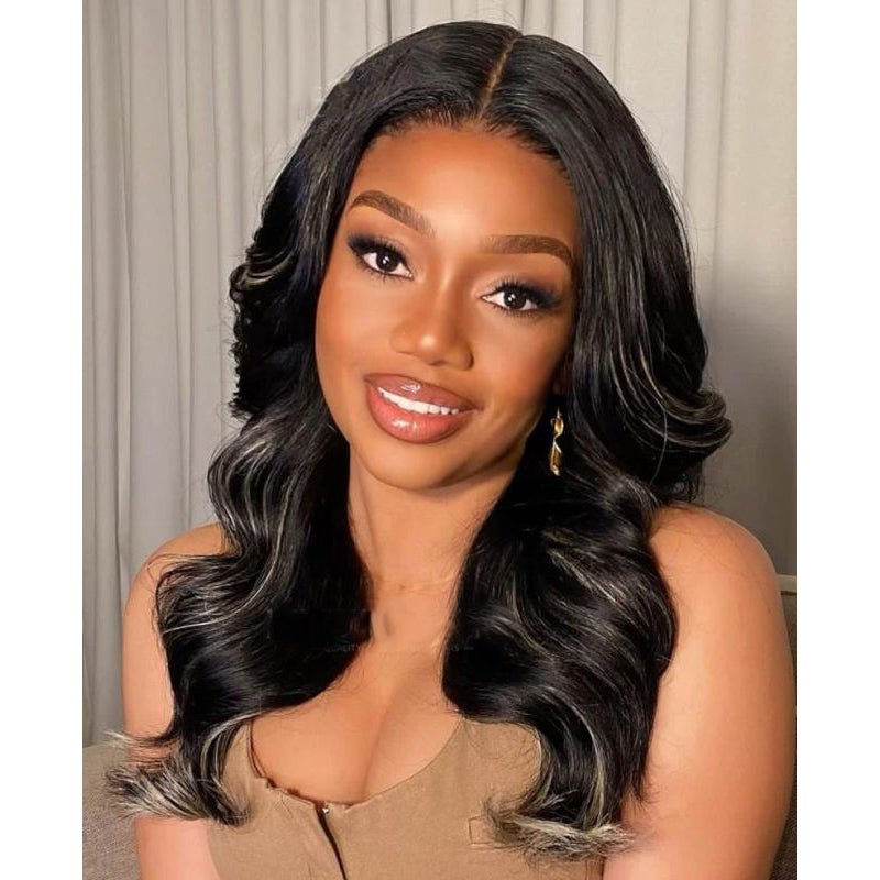 Human Hair Highlight Blonde Wavy Lace Front Wig