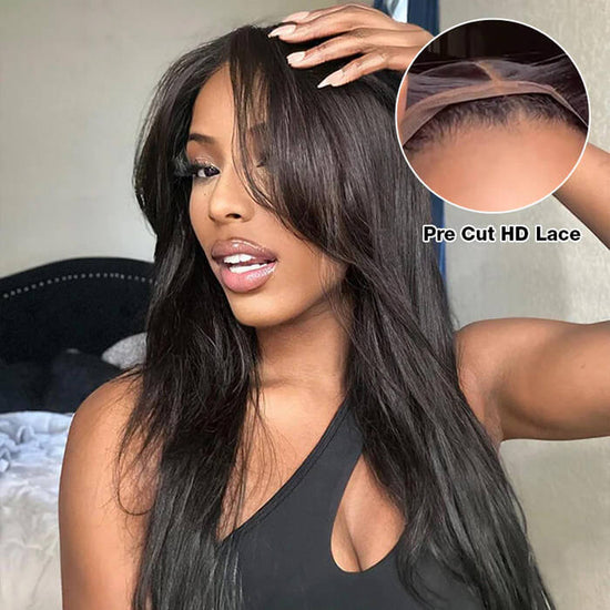 Layered Straight Curtain Bang Wig Ready Go Glueless Lace Wig