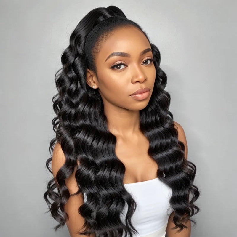 Welaikehair Half Up Loose Wave With Kinky Hairline 13x4 HD Lace Frontal 100% Human Hair Wig