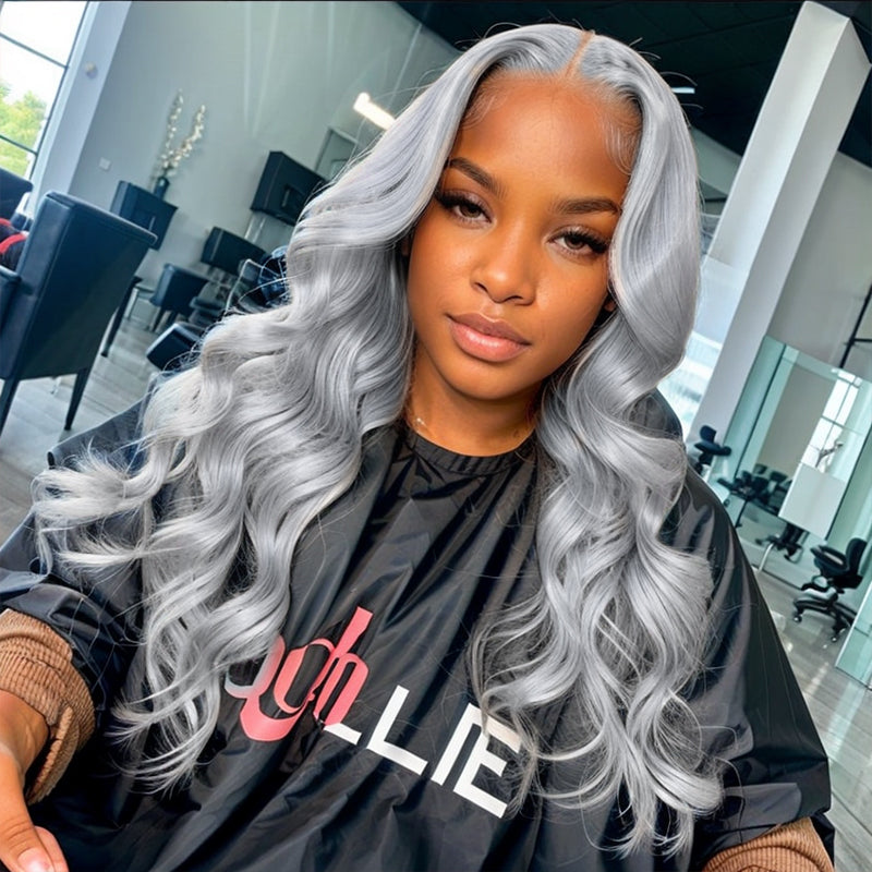 Welaikehair Grey Body Wave Wig 13x4 HD Lace Frontal Wig Colored Human Hair Wigs