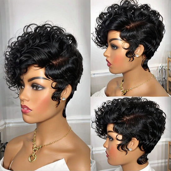 Welaikehair Trendy Limited Design Natural Black Pixie Cut Human Hair Lace Wig