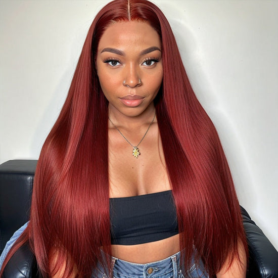 Welaikehair Wig #33 Reddish Brown 5x5 Lace Straight Glueless HD Lace Closure Wigs
