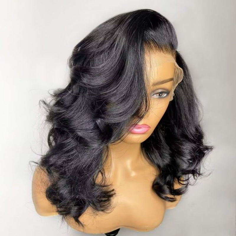 Loose Body Wave Lace Frontal Wig Short Wavy Glueless Wigs 180% Density Pre-plucked Hairline