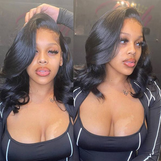 Loose Body Wave Lace Frontal Wig Short Wavy Glueless Wigs 180% Density Pre-plucked Hairline