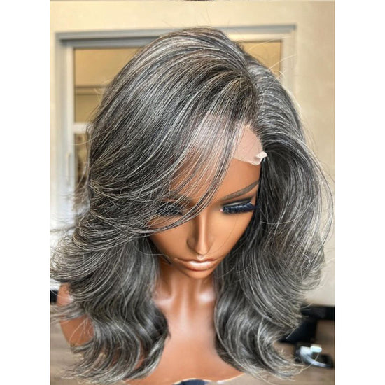 Salt And Pepper Grey Long Side Part Layered Lace Front Wig