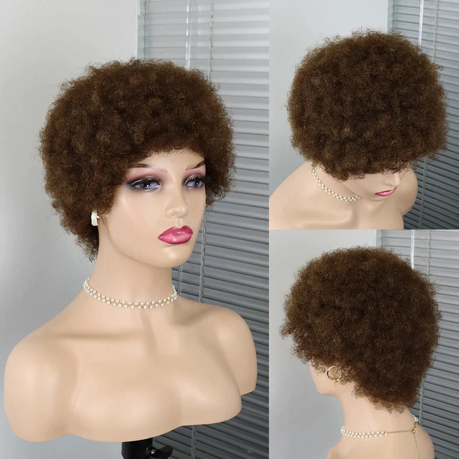 Short Curly Pixie Cut Bob Wigs Remy Brazilian Hair Machine Made No Lace Wig