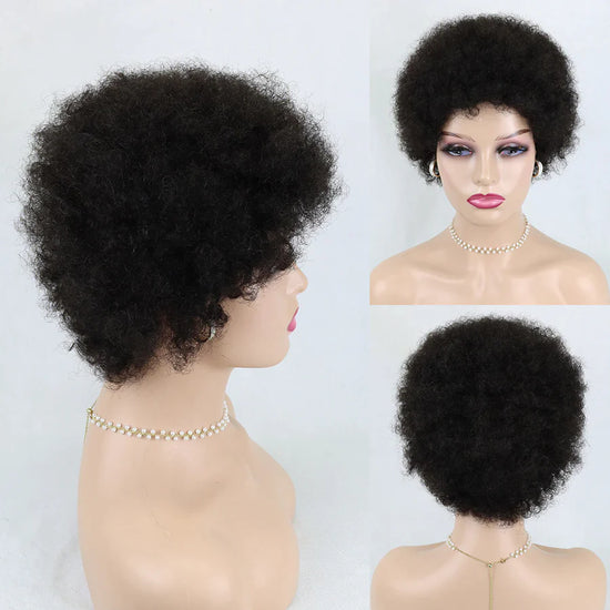 Short Curly Pixie Cut Bob Wigs Remy Brazilian Hair Machine Made No Lace Wig