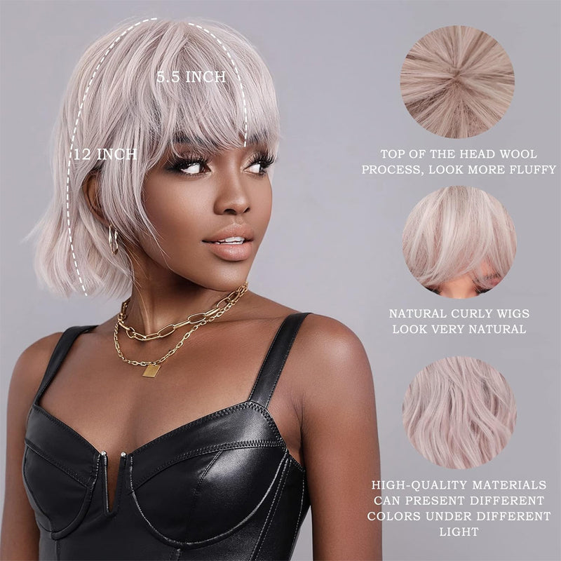 Silver Pink Short Wig Layered Silver Mullet Pixie Cut Wavy Wigs for Black Women