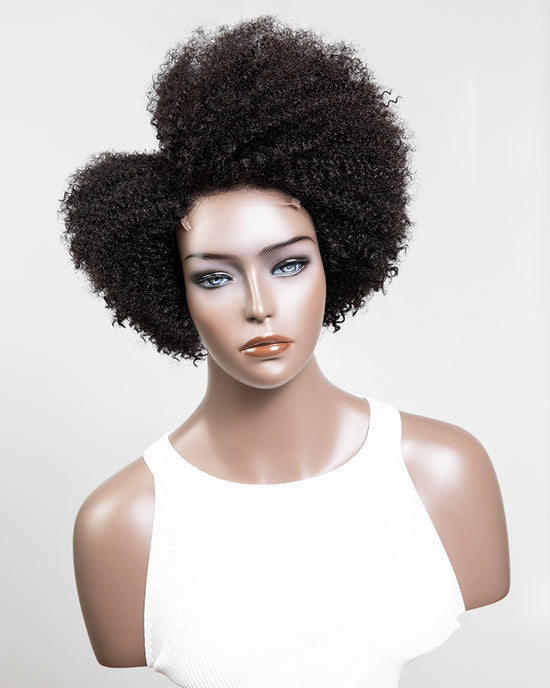 Vintage Design Side Part Afro Curl Bouncy Glueless Wig 100% Human Hair